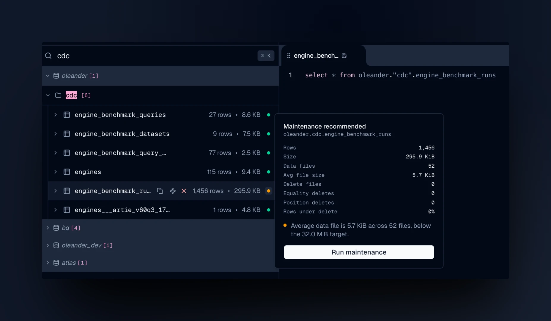 Maintenance recommended for engine_benchmark_runs
